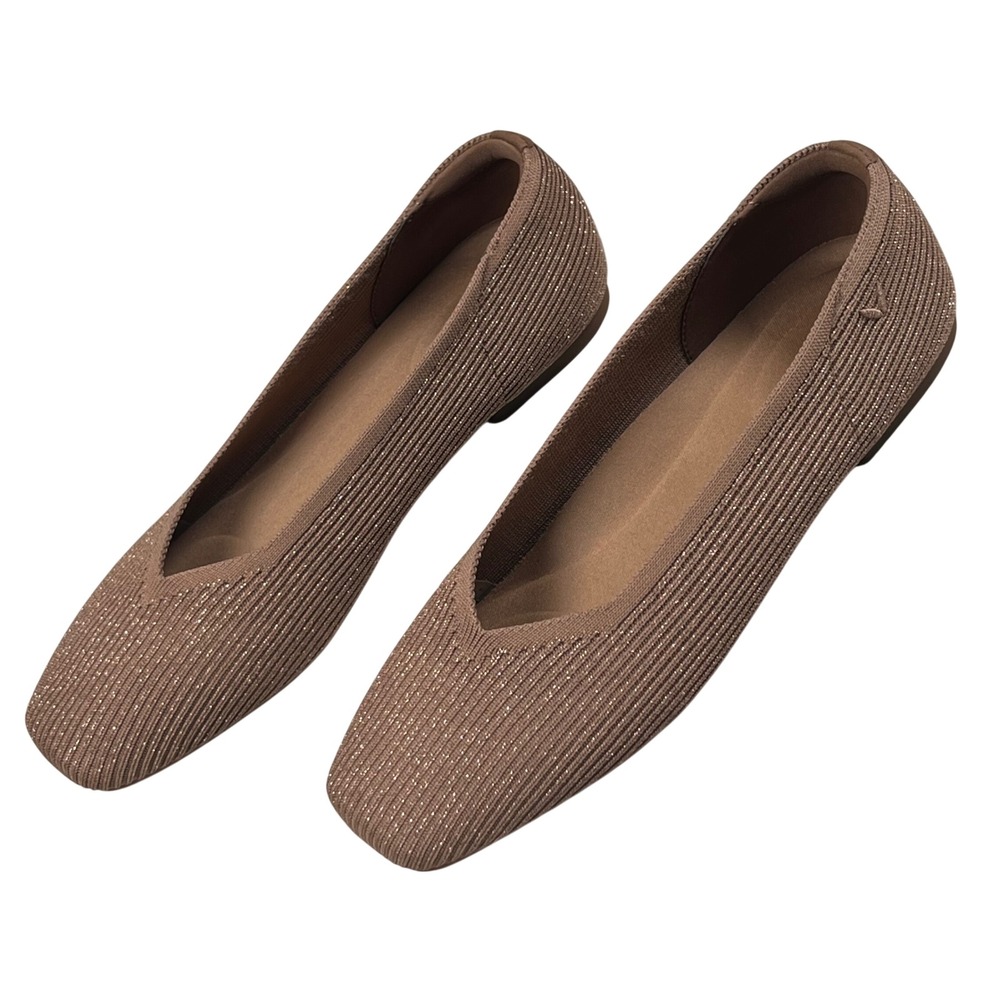 Vivaia Margot 2.0 Square Toe V-Cut Flats Women US 9 Brown Metallic Knit Comfort